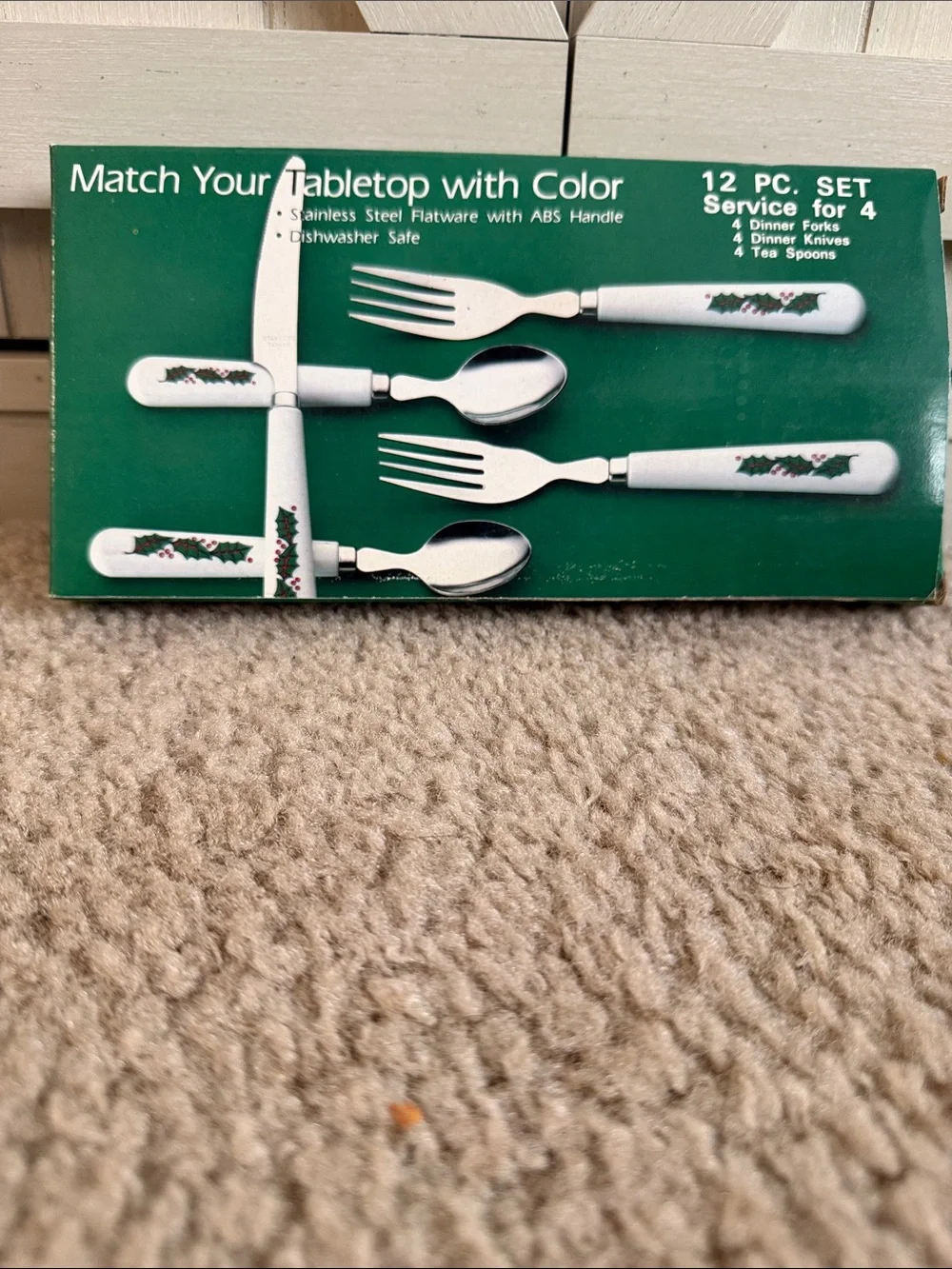 Holiday Holly Stainless Steel Flatware Set - White Handles